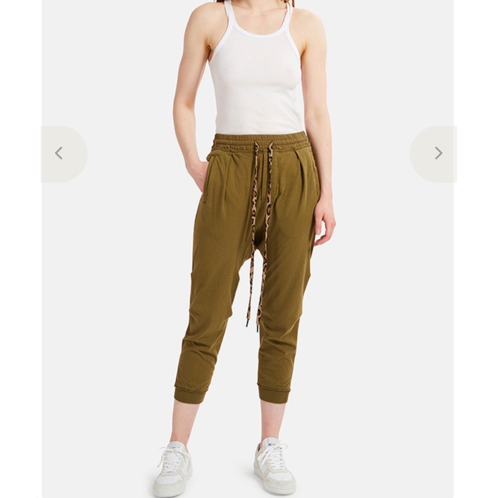 R13 Harem Sweatpants M Olive Drop Crotch Leopard Drawstring Joggers avant garde